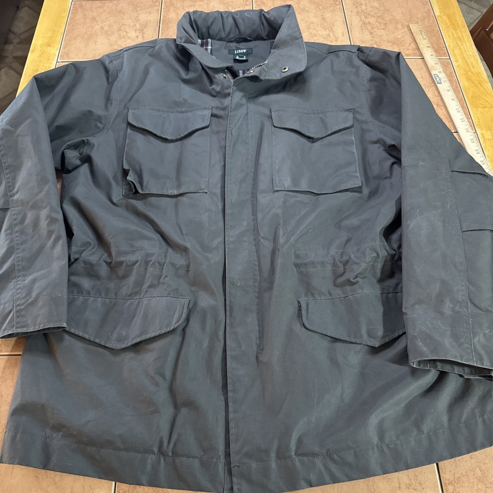 J Crew‎ Jacket Mens Sz M Gray Wax Barn Chore Coat Flannel Lined Oarsman
